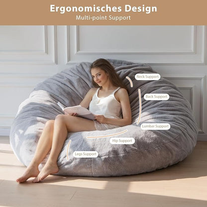 BYBYME 3 in 1 Bean Bag Chair, Convertible Chair Folds from Bean Bag to Lounger, High-Density Foam Filling, Faux Fur Big Sofa Bed, Giant Bean Bag Chair Bed for Adults