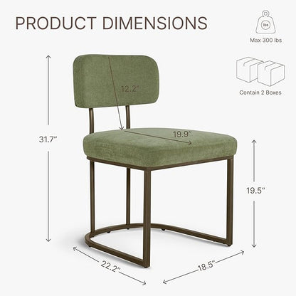 Dining Chairs Set of 6, Upholstered Modern Kitchen Chairs with Ergonomic Backrest, Fabric Cushion Seat & Metal Legs for Living Room, Restaurant, and Café, Green, 2Boxs
