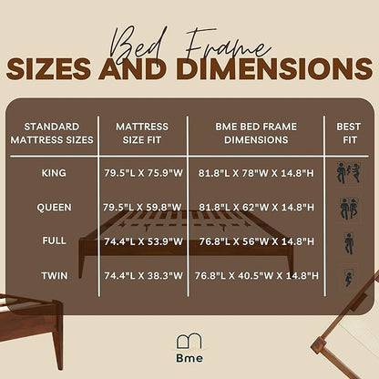 Bme Dinkee 15" Solid Wood Platform Bed Frame Without Headboard - Japanese Joinery Bed Frame - Modern & Minimalist Style - Wood Slat Support - Easy Assembly - No Box Spring Needed - Chocolate, Twin