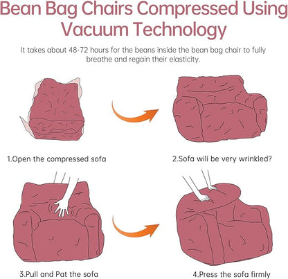 Bean Bag Chair with Filler, Bean Bag Sofa with Tufted Soft Stuffed Filling, Fluffy and Lazy Sofa, Comfy Cozy BeanBag Chairs with Memory Foam for Dorm, Apartment, Living Room (Red)