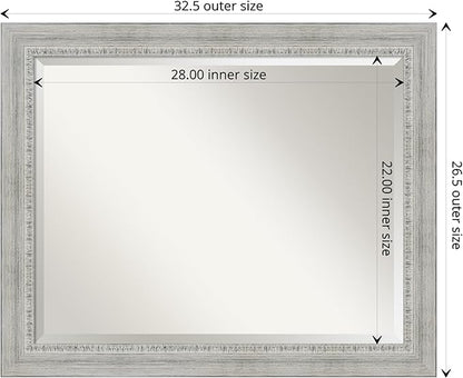 Amanti Art White Bathroom Mirror for Over Sink, 27x33 Rustic White Wash Rectangle Vanity Mirror, Large Rustic Farmhouse Wood Frame, Hangs Horizonally and Vertically, Bathroom Wall Decor, Beveled Edge
