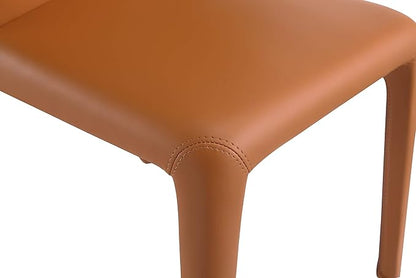 Manhattan Comfort Conrad Mid Century Modern Dining Chairs Woven Tweed Upholstered Kitchen Furniture with Contoured Back, Foam Padding & Metal Legs, Set of 2, Saddle