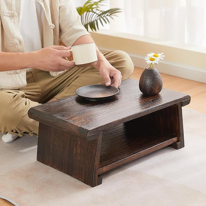 Japanese Altar Table,Folding Floor Table,Wood Small Low Meditation Table,Coffee Table for Living Room, Brown,19.7" x 11.8" x 7.9"