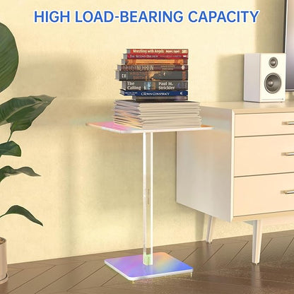 NiHome Square Iridescent Acrylic End Table for Small Spaces, Living Rooms, Bedrooms, Balconies, 0.3-Inch Thick Acrylic Coffee Table with Crystal Clear and Durable Design, 13.3"x13.3"x18.9" (1PC)