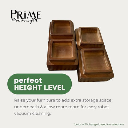 Walnut Wood Risers - 2 Inch Height, 4 Risers, Walnut - Square Bed Risers for Storage and Cleaning - Heavy Duty Furniture Lifter for Table, Couch and Sofa Legs at Home and Office