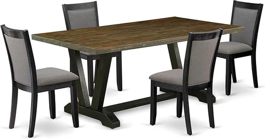 East West Furniture V677MZ650-5 5 Piece Kitchen Table Set Includes a Rectangle Dining Room Table with V-Legs and 4 Dark Gotham Grey Linen Fabric Parsons Chairs, 40x72 Inch, Multi-Color