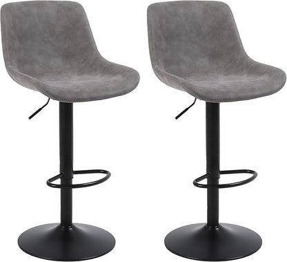 Bar Stools, Swivel Counter Height Barstools with Back, Adjustable Modern Bar Chairs, Tall Armless PU Leather Kitchen Island Stool (Grey, Set of 2)