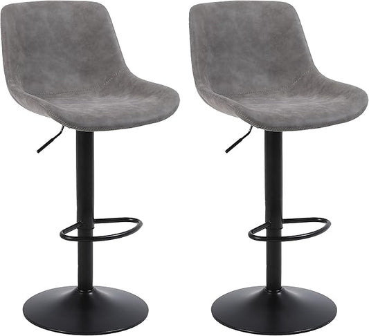 Bar Stools, Swivel Counter Height Barstools with Back, Adjustable Modern Bar Chairs, Tall Armless PU Leather Kitchen Island Stool (Grey, Set of 2)