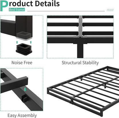 6 Inch Full Size Bed Frame No Box Spring Needed, Heavy Duty Metal Platform Beds with Sturdy Steal Slats for Mattress Foundation, Easy Assembly, Noise Free, Black