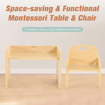 Montessori Weaning Table and Chair Set for Toddler 1-3, Wooden Baby Table and Chair Set for Eating, Laerning & Playing, Montessori Kids Furniture for Home or Preschool