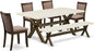 East West Furniture X727MZ748-6 6 Piece Dining Table Set Contains a Rectangle Kitchen Table with X-Legs and 4 Coffee Linen Fabric Upholstered Chairs with a Bench, 40x72 Inch, Multi-Color