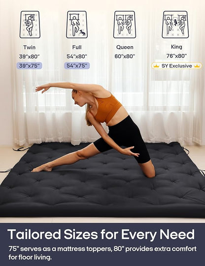 Syrinx Japanese Floor Futon Mattress, Foldable Tatami Sleeping Pad for Adults & Kids, Roll-Up Floor Bed or Bench Cushion