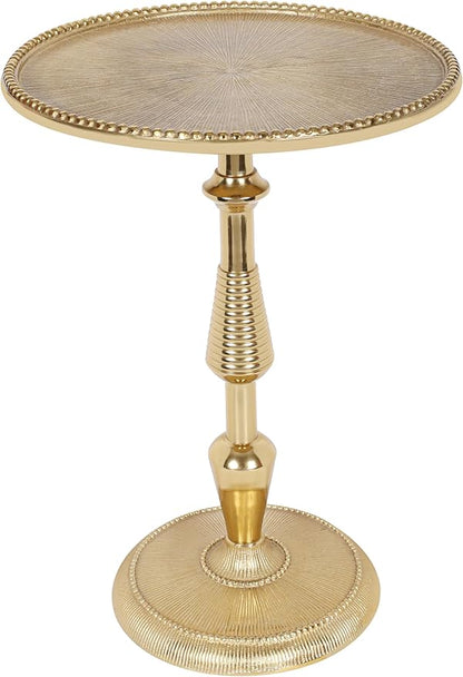 CLEENTABLE Gold Metal Pedestal Side Table - Round Aluminum Accent Table for Living Room, Small Drink Table for Sofa, Bedside or Entryway - Vintage Brass Finish, Modern Glam Décor