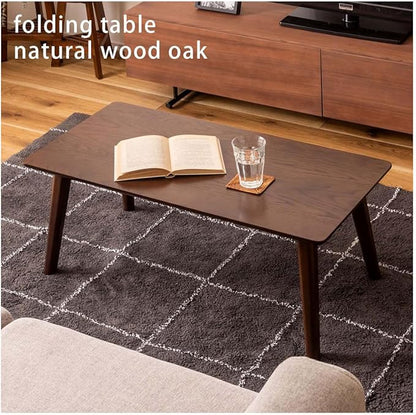 ROOM ESSENCE Folding Coffee Center Table, Size W35.5 x D17.7 x H14.2 Inches, Natural Oak Veneer Table Top, Dark Brown Color, NET-832BR