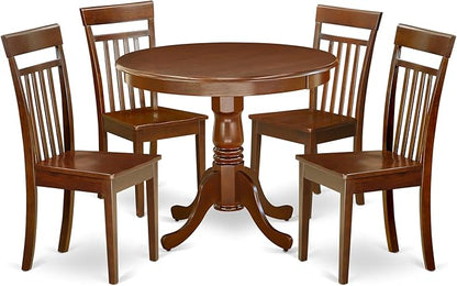 East West Furniture AANCA5-MAH-W 5 Piece Dining Room Table Set Includes a Round Kitchen Table with Pedestal and 4 Dining Chairs, 36x36 Inch, Mahogany