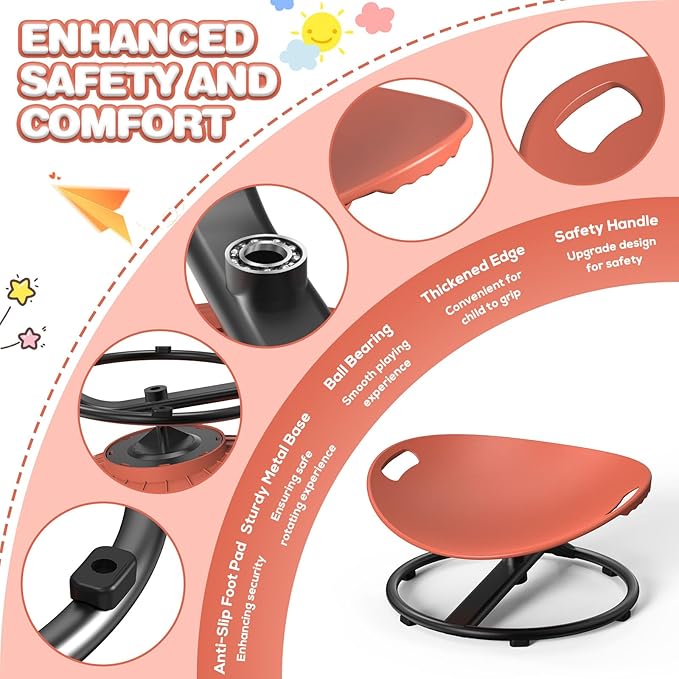 Spinning Chair for Autistic Kids - Safety Handle Sensory Chair for Autistic Children with Non-Slip Design, 3-12 Years Kids Swivel Chairs(Orange)