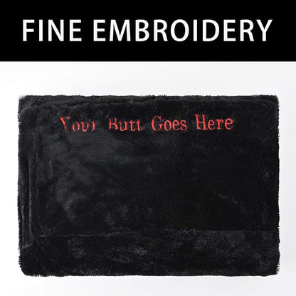 BCU Oversized Bean Bag Cover With Embroidered Words Comfy Beanbag Chair for Adults Without Filler Faux Fur Lazy Sofa Cover for Living Room Chairs, Black, 5FT