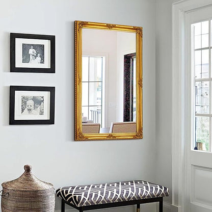 39" x 27" Large Vintage Mirror Wall Decor, Gold Ornate Decorative Wall Mirror with Elegant Victorian Wood Frame for Living Room Fireplace, Dining Room, Bathroom