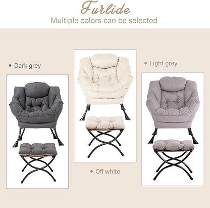 Lazy Chair with Ottoman, Modern Chair with Folding Footrest, Lounge Accent Chair, Comfortable Reading Chair, Oversized Armchairs for Bedroom, Study, Living Room, Courtyard (Beige)