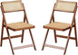 Rattan Folding Chairs, Modern Mid Century Dining Chairs Set of 2, Outdoor Bamboo Chairs for Bedroom Living Room Reading Room Dining Kitchen, Walnut