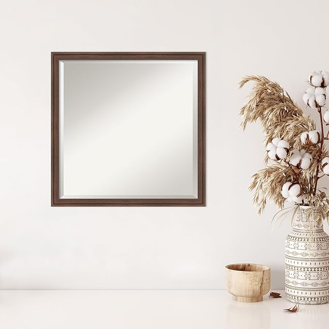 Amanti Art Brown Wall Mirror 22x22 Florence Medium Brown Square Bathroom Mirror for Wall Decor Living Room, Medium Casual Frame, Hangs Horizonally and Vertically, Bathroom Decor, Beveled Edge from WI