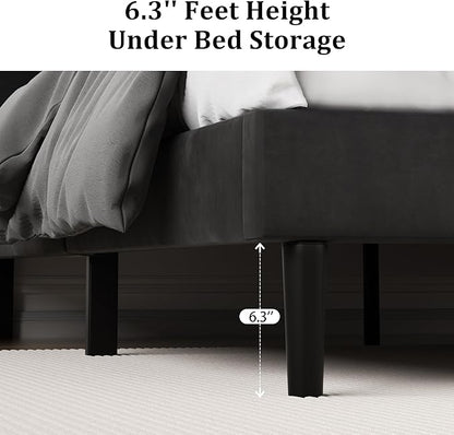 Queen Size Platform Bed Frame with Upholstered Velvet Button Tufted Headboard, Mattress Foundation with Wooden Slat Support, No Box Spring Needed, Easy Assembly, Noise Free, Black