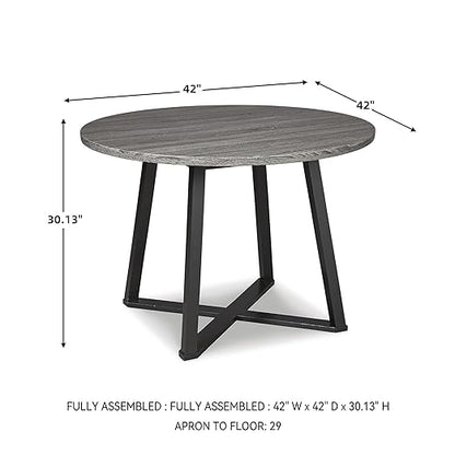 Signature Design by Ashley Centiar Mid Century Round Dining Room Table with Metal Legs, Gray & Black