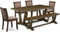 East West Furniture V777MZ748-6 6 Piece Dinette Set Contains a Rectangle Dining Room Table with V-Legs and 4 Coffee Linen Fabric Parson Chairs with a Bench, 40x72 Inch, Multi-Color