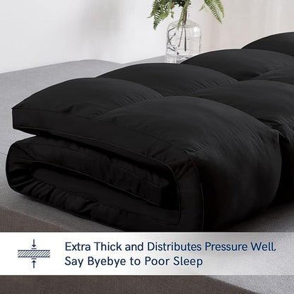 ELEMUSE Full XL Black Mattress Topper for Back Pain, Extra Thick Mattress Pad Cover, Plush Soft Pillowtop with Elastic Deep Pocket, Overfilled Down Alternative Filling