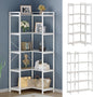 Tohomeor Bookshelf 5 Tier Deformable Corner Bookcase Free Standing Modern Industrial Book Storage Display Book Shelf for Bedroom Living Room Study Room Office (White)