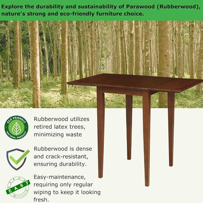 IC International Concepts, Small Drop Leaf Dining Table with Dual 9" Drop Leaf, Solid Real Wood, Sturdy Parawood, Dimensions 36"W x 22"D x 29"H, Espresso