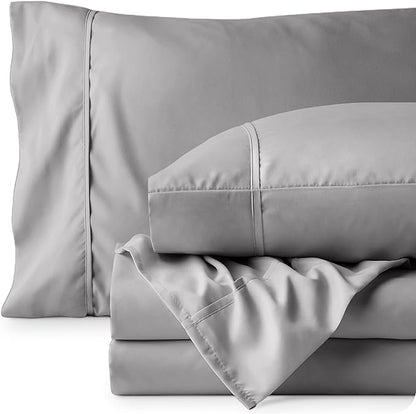 Bare Home King Sheet Set - Luxury 1800 Ultra-Soft Microfiber King Bed Sheets - Double Brushed - Deep Pockets - Easy Fit - 4 Piece Set - Bedding Sheets & Pillowcases (King, Light Grey)