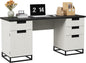 Garvee 59" Farmhouse Executive Desk, Home Office Desk with File Drawer and Storage Cabinet, Wooden Computer Table with 3 Drawers for Work and Study (Black)
