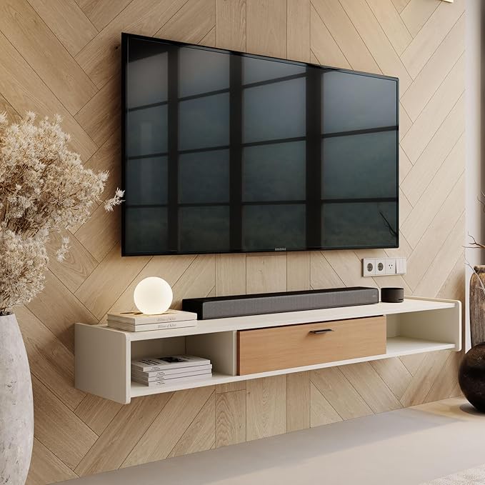 86'' Floating TV Stand,Wall Mounted TV Console,Floating TV Cabinet,Under TV Shelf for Bedroom Living Room(White)