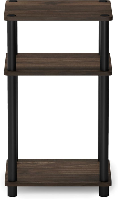 Furinno Just 3-Tier Turn-N-Tube End Table / Side Table / Night Stand / Bedside Table with Plastic Poles, 1-Pack, Columbia Walnut/Black