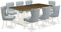 East West Furniture V077SI215-9 9 Piece Kitchen Table Set Includes a Rectangle Dining Table with V-Legs and 8 Baby Blue Linen Fabric Parsons Dining Chairs, 40x72 Inch, Multi-Color
