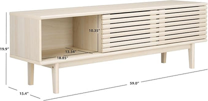 SAFAVIEH Aricia TV Stand for up to 65" Flatscreen – Bleached White, 2 Sliding Doors with Interior Storage, 1 Open Shelf, Entertainment Media Console (MED9633C)