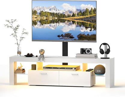 Redkey Modern TV Stand with Mount - TV Console with 2AC Outlets - Television Stands with RGB Led Light for 75 Inch TVs - Double Cabinet - 40°Adjustable Amplitude - White