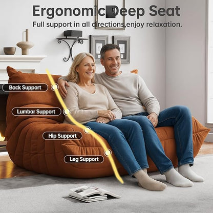 Bean Bag Chairs for Adults, Memory Foam Couch Loveseat Sofa Chair, Soft Teddy Material Cozy Comfy Reading Nook Chairs, Floor Chair for Living Room Bedroom Office(Orange)