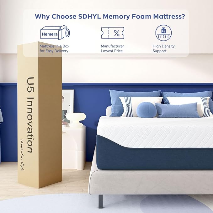 SDHYL King Mattress, 10 Inch Gel Infused Memory Foam Mattress for Good Sleep, Bed in a Box Mid Firm CertiPUR-US Certified & Fiberglass Free, Washable Cover, 80"*76"