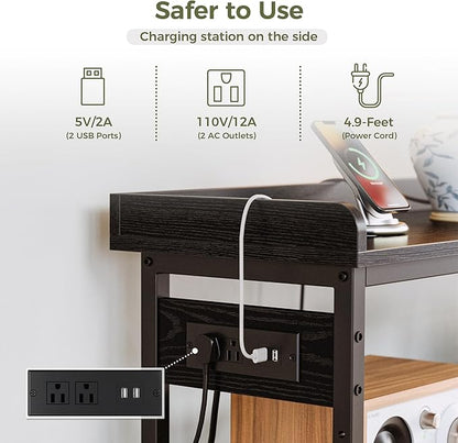 IRONCK Console Table, Sofa Table with Power Outlet, Farmhouse Hallway Table for Entryway, Living Room, Height Adjustable, Easy Assembly, Vintage Black,55"