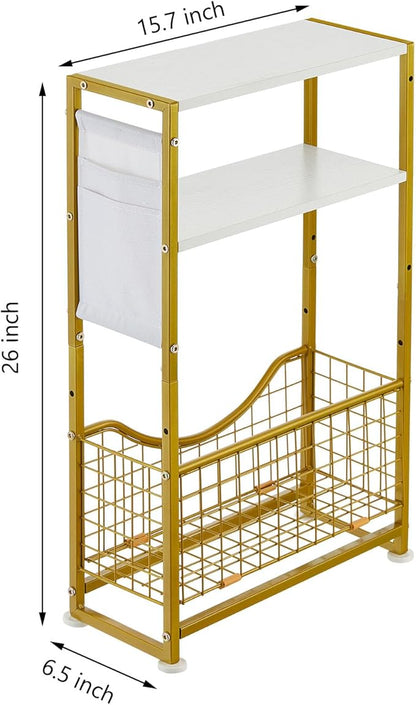 Narrow Side Table, Skinny Small End Tables with Magazine Holder, 3 Tier Small Sofa Side Table for Smalls Spaces, Sofa Couch Tables Bedside Table for Living Room Bedroom Office