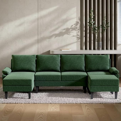 110 Inch U Shaped Sectional Couch with Storage Space, 6-Seat Sofa with Moveable Ottoman, Modern Modular Sofa for Living Room, Apartment, Green