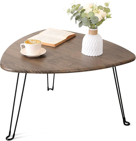 Folding Coffee Table for Living Room Small Wooden Folding Tables with Steel Legs Light Brown Triangle Coffee Table Mid Century Modern Floor Desk Low Table for Small Spaces Home Office