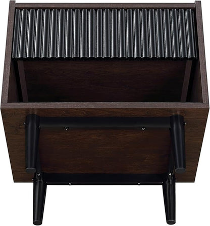 Manhattan Comfort Duane Modern Ribbed Nightstand, Bedside Table with Full Extension Drawer and Open Shelf, Industrial Chic Living Room and Bedroom Furniture, Black