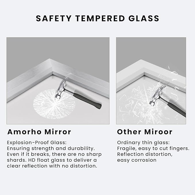 Amorho 40x32 Inch Bathroom Mirror Silver, Thick Metal Framed Wall Mirrors for Over Sink, Brushed Nickel Mirror Perfect for Bedroom, Living Room, Entryway, Rectangle (Horizontal/Vertical).