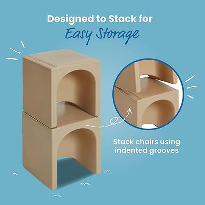 ECR4Kids Tri-Me Table and Cube Chair Set, Multipurpose Furniture, Sand, 3-Piece