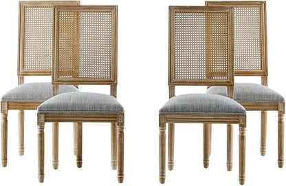 Merax Upholstered Solid Wood Dining Chairs Set of 4, French Country Style Accent Side Seating Furniture for Kitchen, Living Room, Wicker Back, Grayish Green