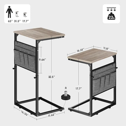 Vagusicc C Shaped End Table, 33'' Tall Side Table for Couch, Adjustable Height Small Couch Side Table for Small Spaces, C Table Slide Under Sofa Table TV Tray Arm Table for Living Room, Bedroom, Grey