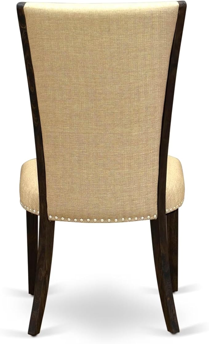 East West Furniture V777VE703-7 7 Piece Dining Table Set Consist of a Rectangle Dining Room Table with V-Legs and 6 Brown Linen Fabric Parsons Chairs, 40x72 Inch, Multi-Color